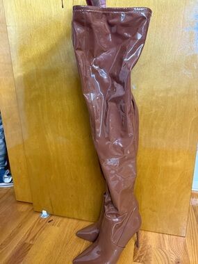 Steve Madden Brown Patent Over-the-Knee Stiletto Boots